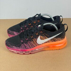 Nike Flyknit Air Max Athletic Shoes Womens 8 Black Pink Orange Low Top Lace Up